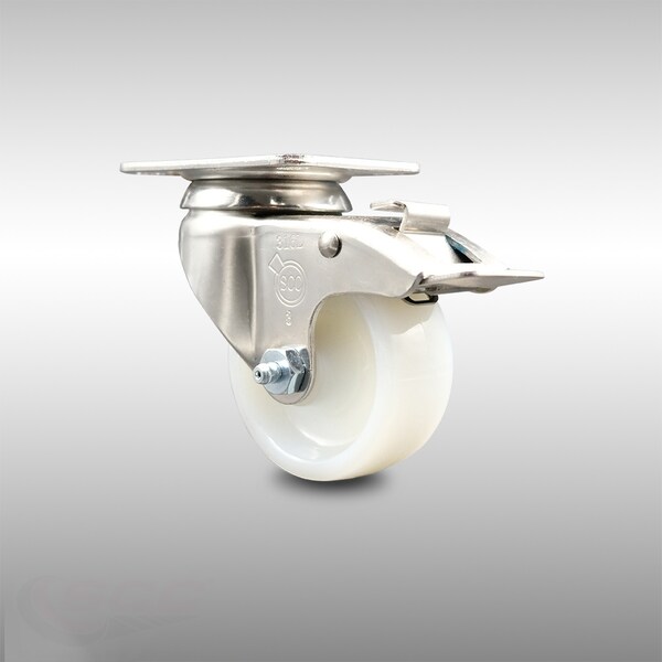 3 Inch 316SS Nylon Wheel Swivel Top Plate Caster with Total Lock Brake SCC